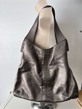 Michael Kors Metallic Pewter Leather Stud-Trim Hobo
